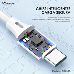 CDMX-Cable Salida Tipo C Cargador Rápido CBC180