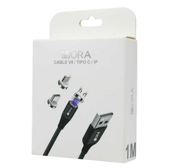 1HORA Cable USB De 1 Metro Con 3 Entradas iIntercambiables V8, Lightning y Tipo C CAB25