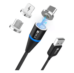 1HORA Cable USB De 1 Metro Con 3 Entradas iIntercambiables V8, Lightning y Tipo C CAB25
