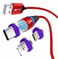 1HORA Cable USB De 1 Metro Con 3 Entradas iIntercambiables V8, Lightning y Tipo C CAB25