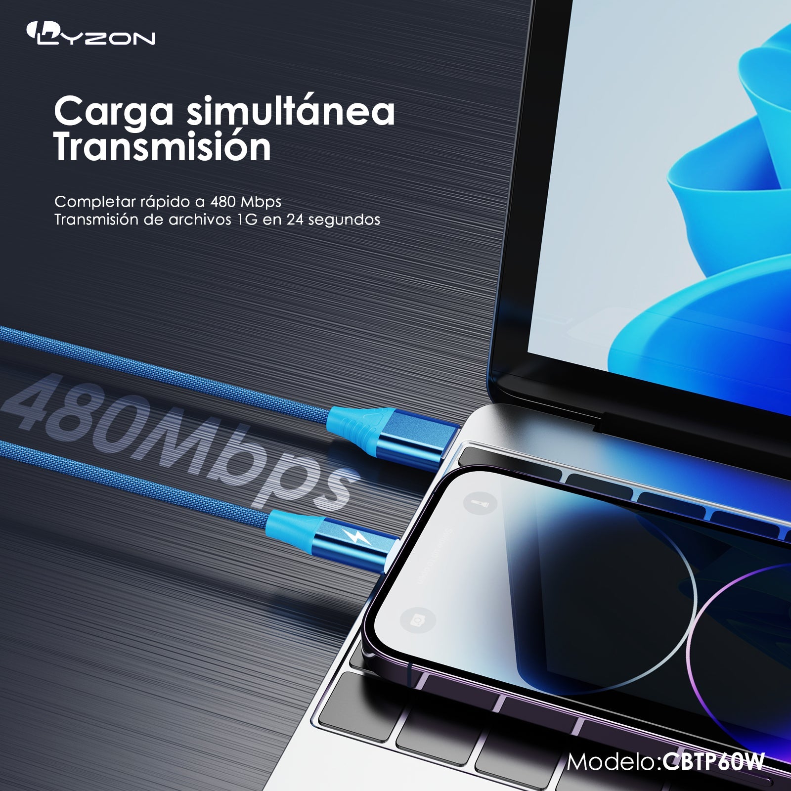 Cable USB Tipo C De Alta Velocidad CBTP60W - Mishop Mexico