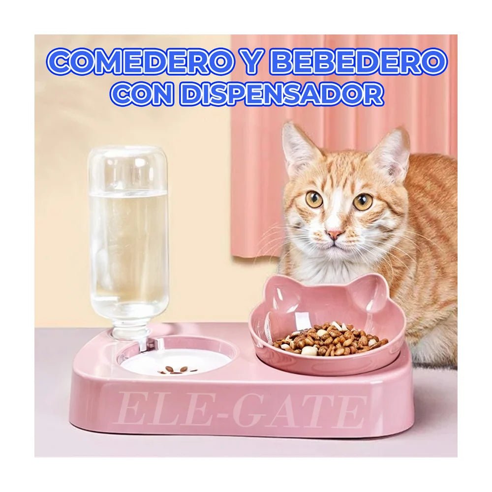 Dispensador de agua para mascotas + tazón de comida con diseño de gato, variedad de colores - MAS.01.7 - Mishop Mexico