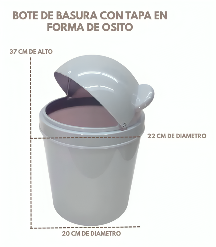 BOTE DE BASURA CON TAPA FORMA DE OSO LJT001 Imagen secundaria del producto