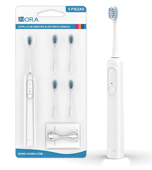 Cepillo de dientes eléctronico sónico 1hora, recargable + 4 repuestos / CEP001B