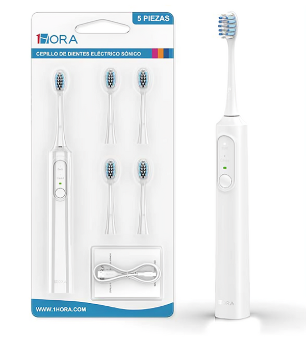 Cepillo de dientes eléctronico sónico 1hora, recargable + 4 repuestos / CEP001B