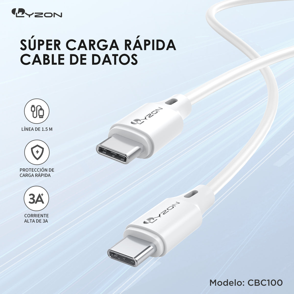 CDMX-Cable Tipo C A Tipo C cargador rápido CBC100 PARA IPHONE 15