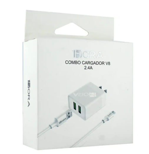 1HORA Cargador Rápido Dual 12w USB Y Cable V8 2.4a GAR160