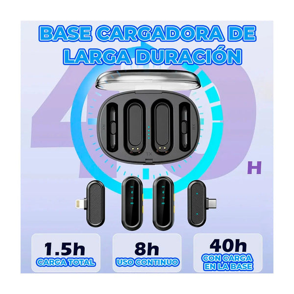 Set de micrófonos lavalier inalámbricos de solapa + estuche de carga - adp.mic02