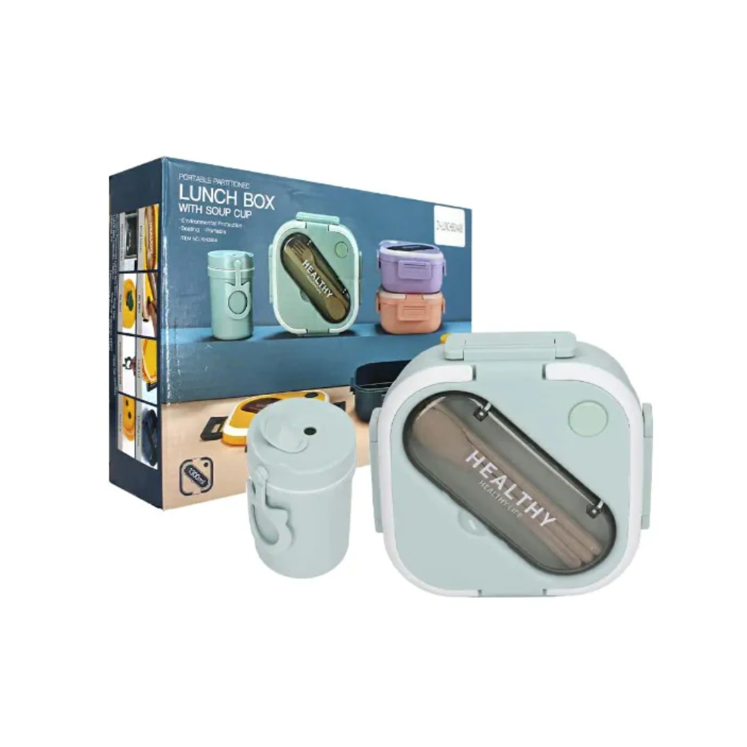 Tupper Cuadrado De Plástico Con Cubiertos,Vaso Portátil De 330ml BOXA08 Imagen principal del producto