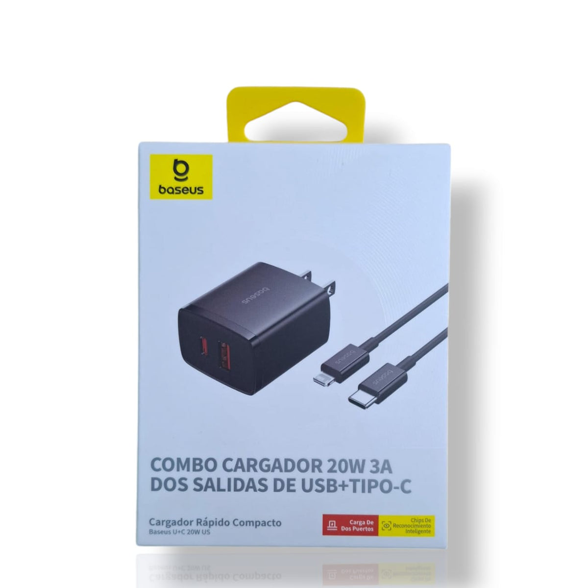 COMBO CARGADOR 20 W 3A DOS SALIDAS DE USB +USB- TIPO C BASEUS