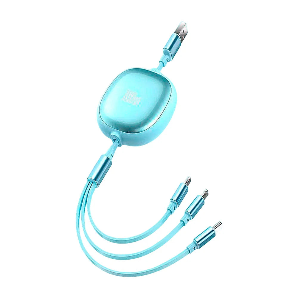 Cable cargador retráctil usb 3 en 1 yisen con entrada tipo c, v8 y lightning, 100w - c100w