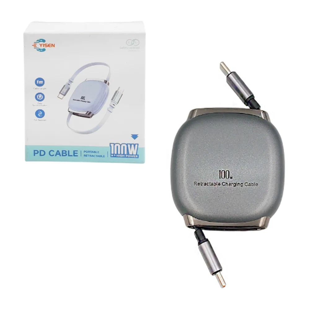 Cable cargador de carga rápida, 100w, extensible de 1mt, diseño compacto - c240w