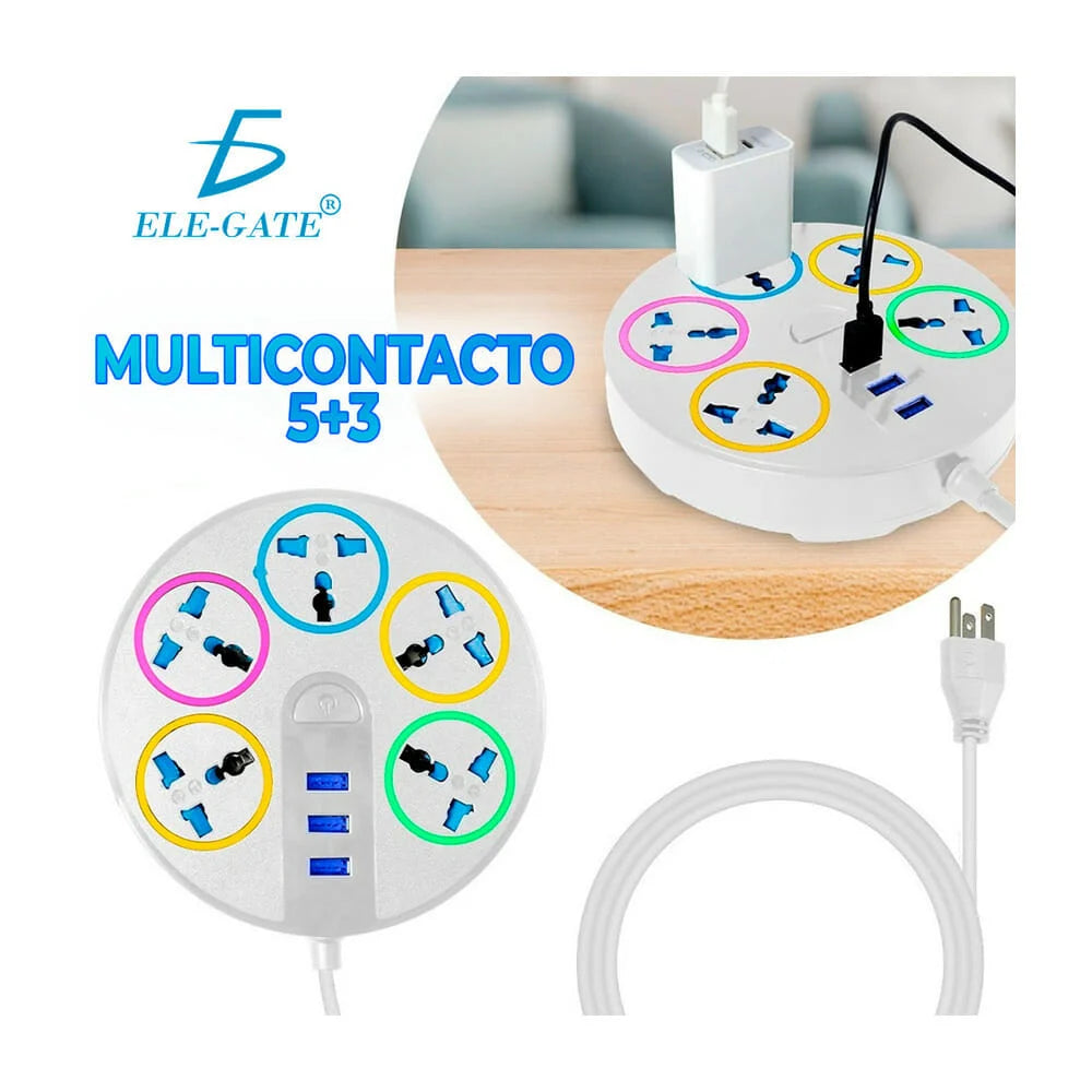 Multicontacto 5 enchufes multi/compatibilidad y 3 puertos USB - ch.001
