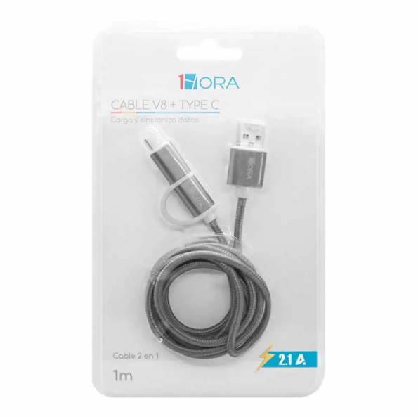 1HORA Cable Con Entrada Tipo C y V8 CAB218 Imagen principal del producto