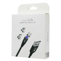1HORA Cable USB De 1 Metro Con 3 Entradas iIntercambiables V8, Lightning y Tipo C  CAB25