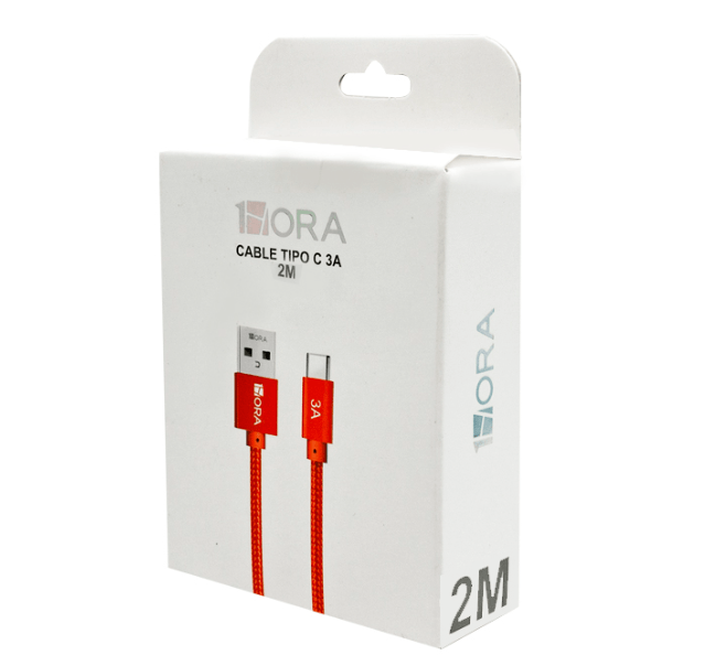 1HORA Cable Tipo USB-C De 2metros Carga de 3A CAB264