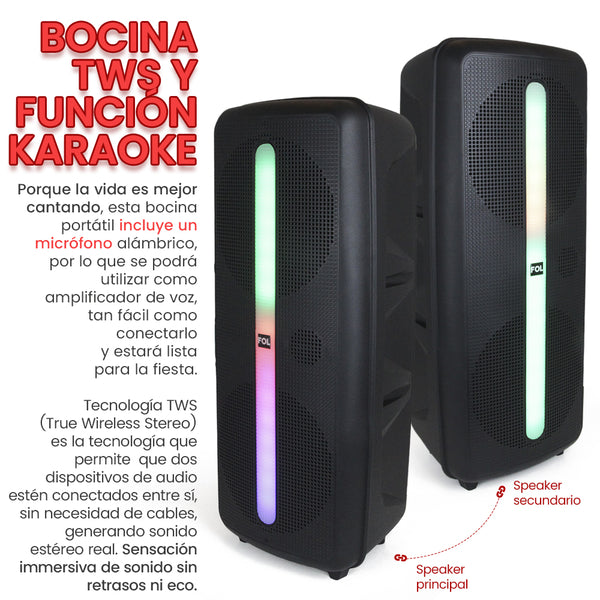 BOCINA PORTATIL CON MICROFONO Y LUZ   L282