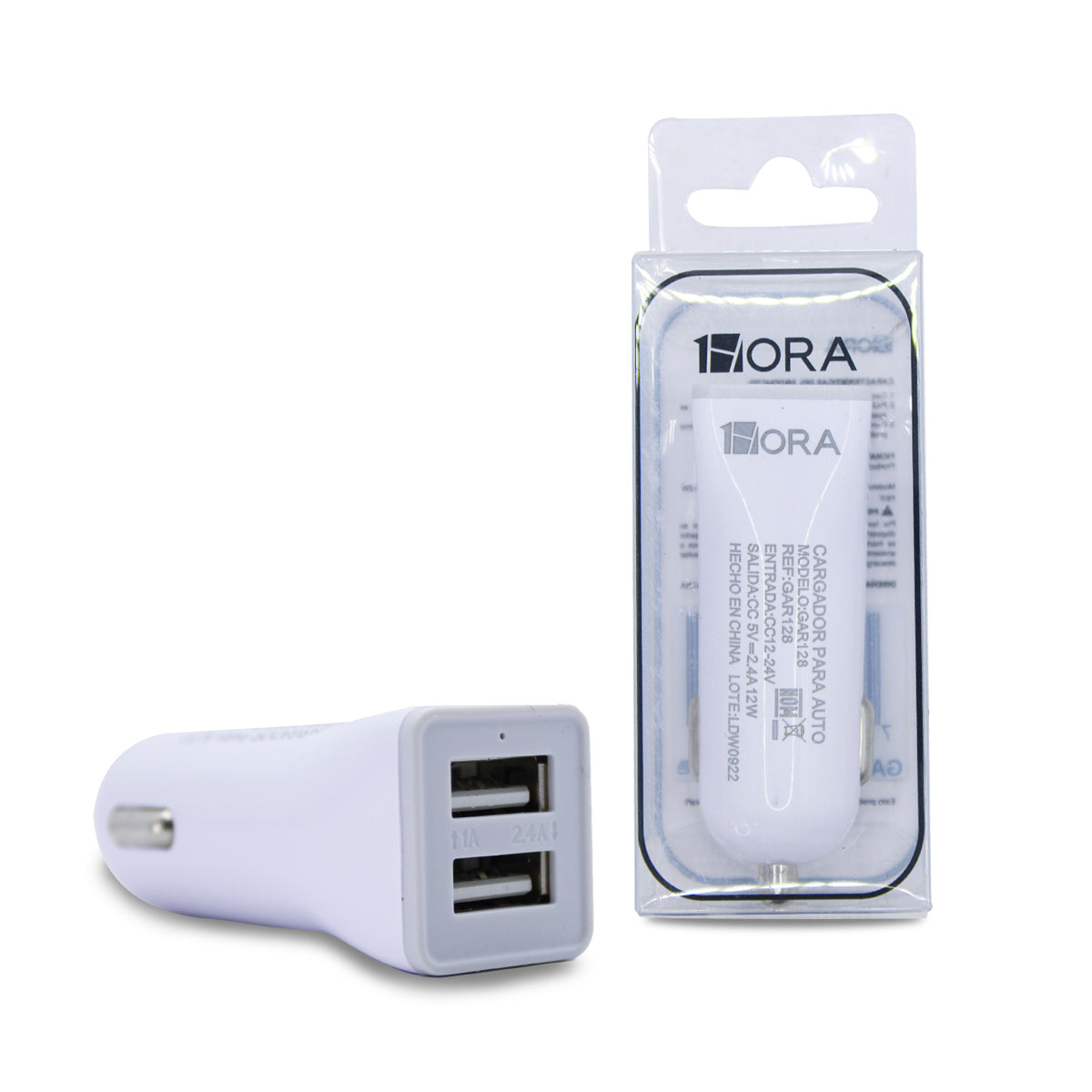 1HORA Cargador/Plug para Auto Dual USB de 2.4A y 1A GAR128 Imagen principal del producto