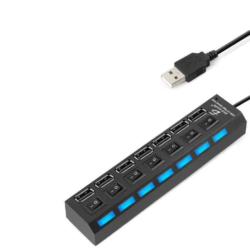 Hub de 7 puertos usb 2.0 con switches controladores e iluminación led, variedad de colores / hub.14