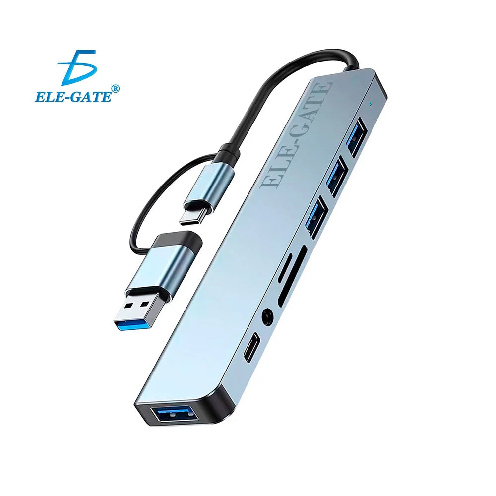 adaptador de tipoC o USB-A 8en1, usb-c o usb-a, 4 usb-a, usb-c, auxiliar, sd y micro sd - HUB.21.8N1 Imagen principal del producto
