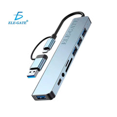 adaptador de tipoC o USB-A 8en1, usb-c o usb-a, 4 usb-a, usb-c, auxiliar, sd y micro sd - HUB.21.8N1