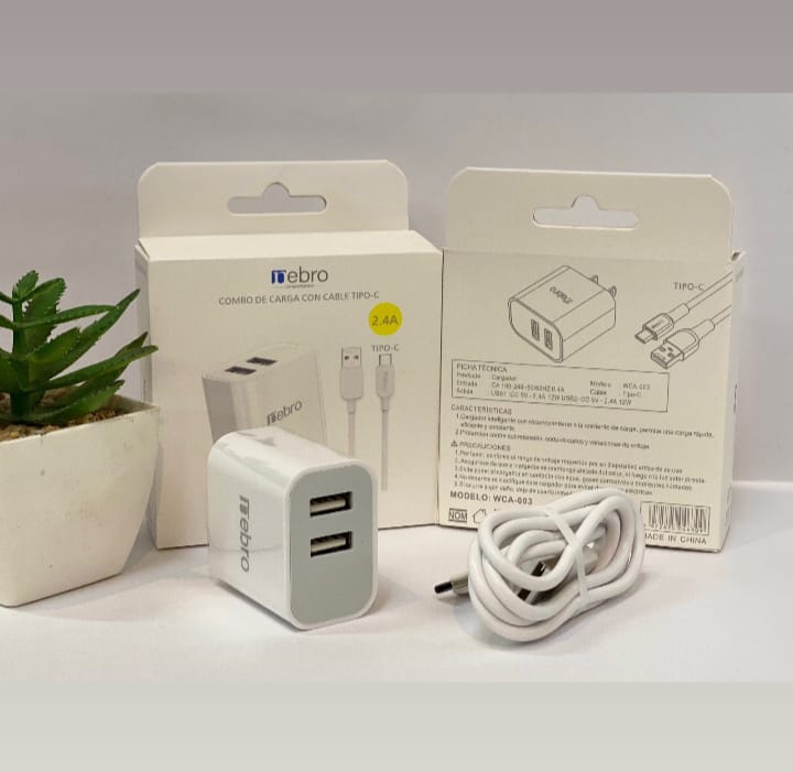 Cargador 12W con 2 puertos USB y cable USB-A a USB-C - WCA-003 Imagen principal del producto