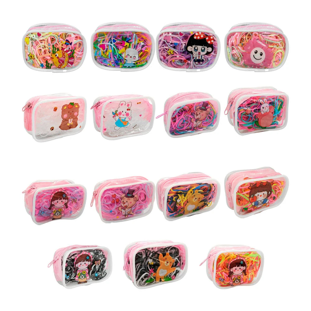 Bolsa pequeña de plástico con ligas multicolor, variedad de diseños / r1237 / ligas en bolsita / wol40q01