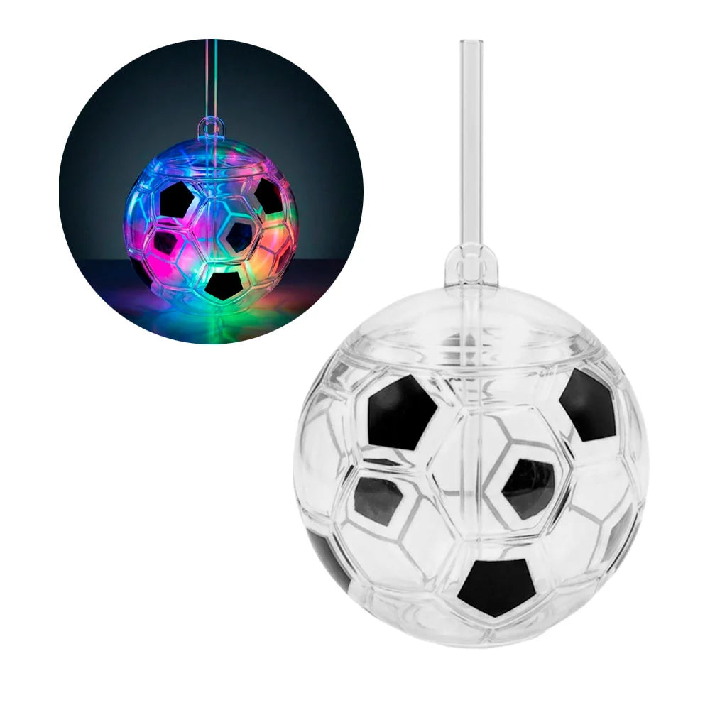 1pz vaso pequeño de plástico, balón de fútbol con luz rgb + popote - lu2569 Imagen principal del producto