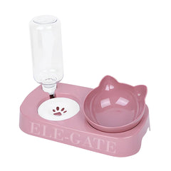 Dispensador de agua para mascotas + tazón de comida con diseño de gato, variedad de colores - MAS.01.7