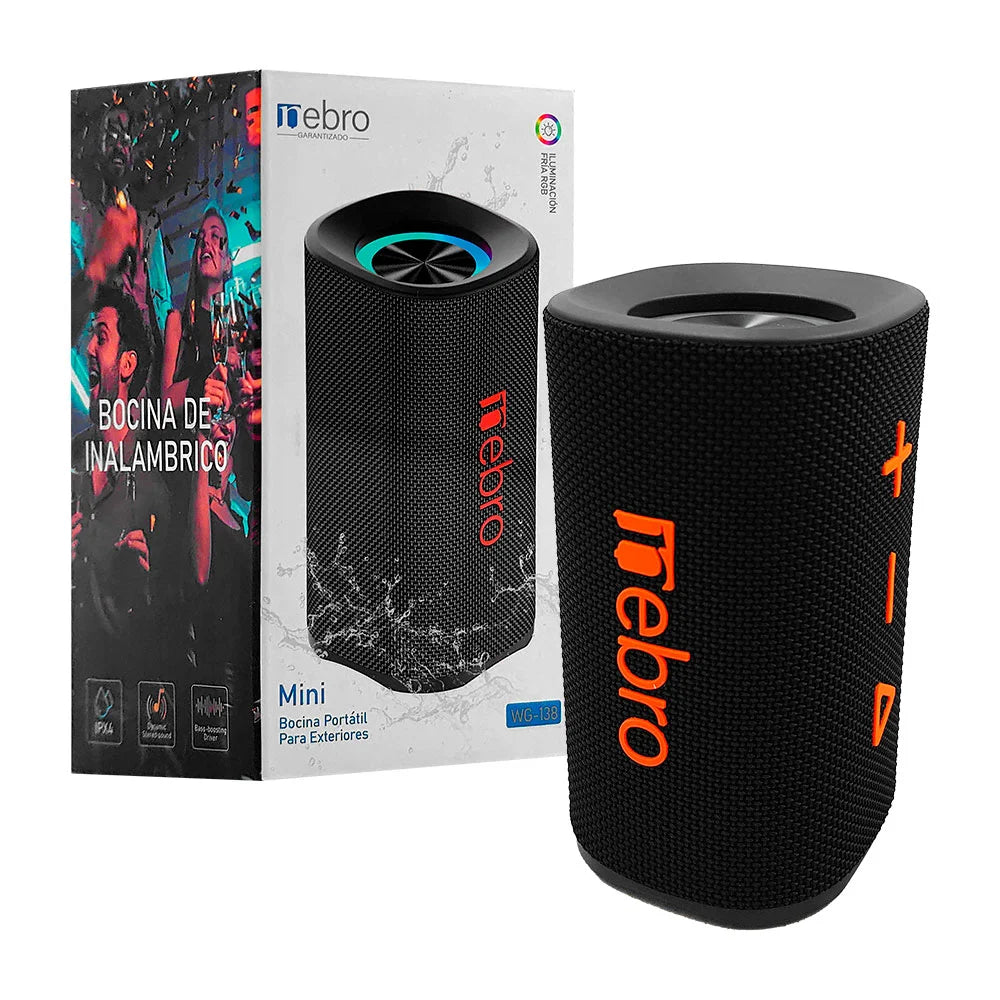 Bocina nebro cilíndrica, inalámbrica, portátil, sonido envolvente - WG-138 Imagen principal del producto