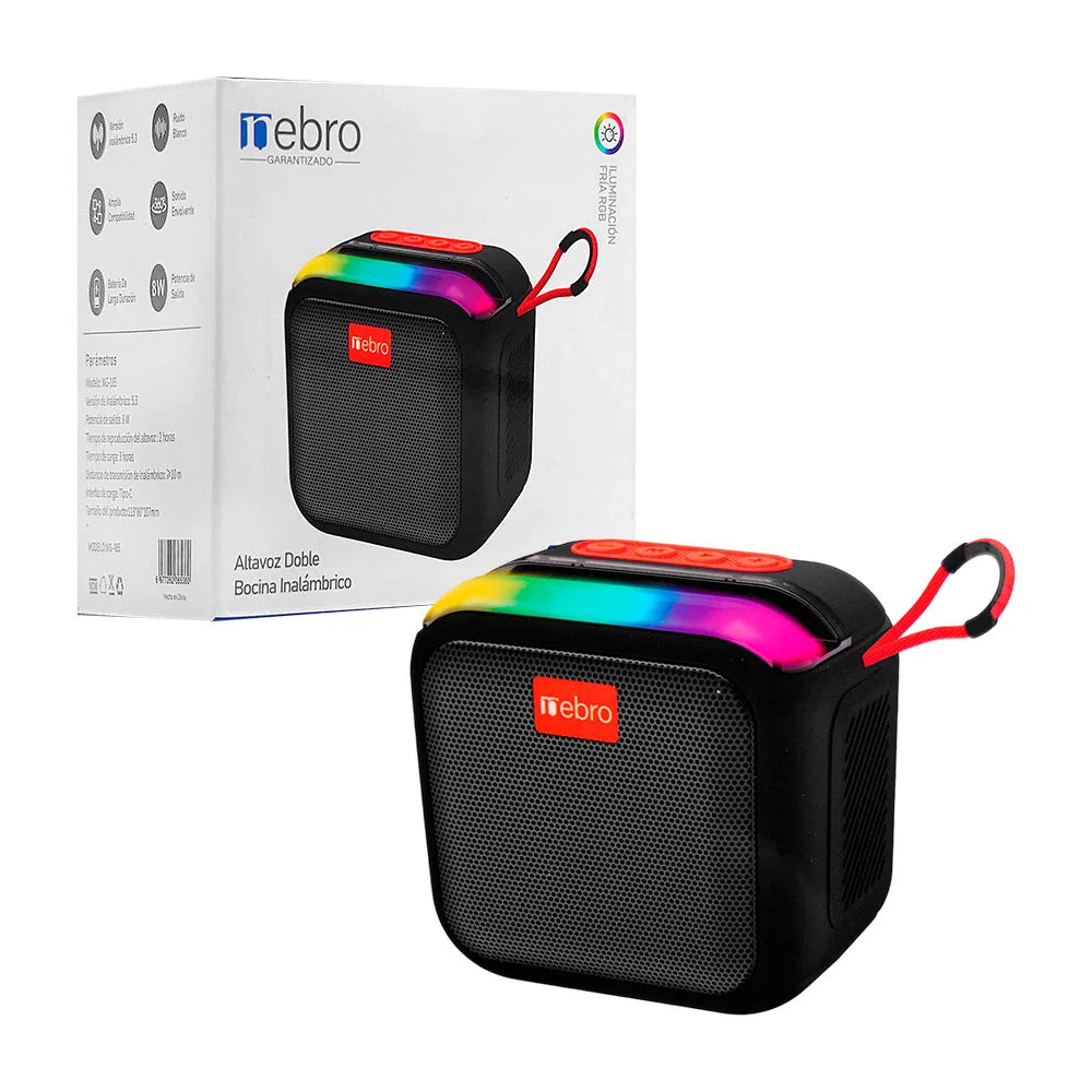 Bocina pequeña, cuadrada y curvada, con doble altavoz inalámbrica bluetooth con luz rgb - WG-185 Imagen principal del producto