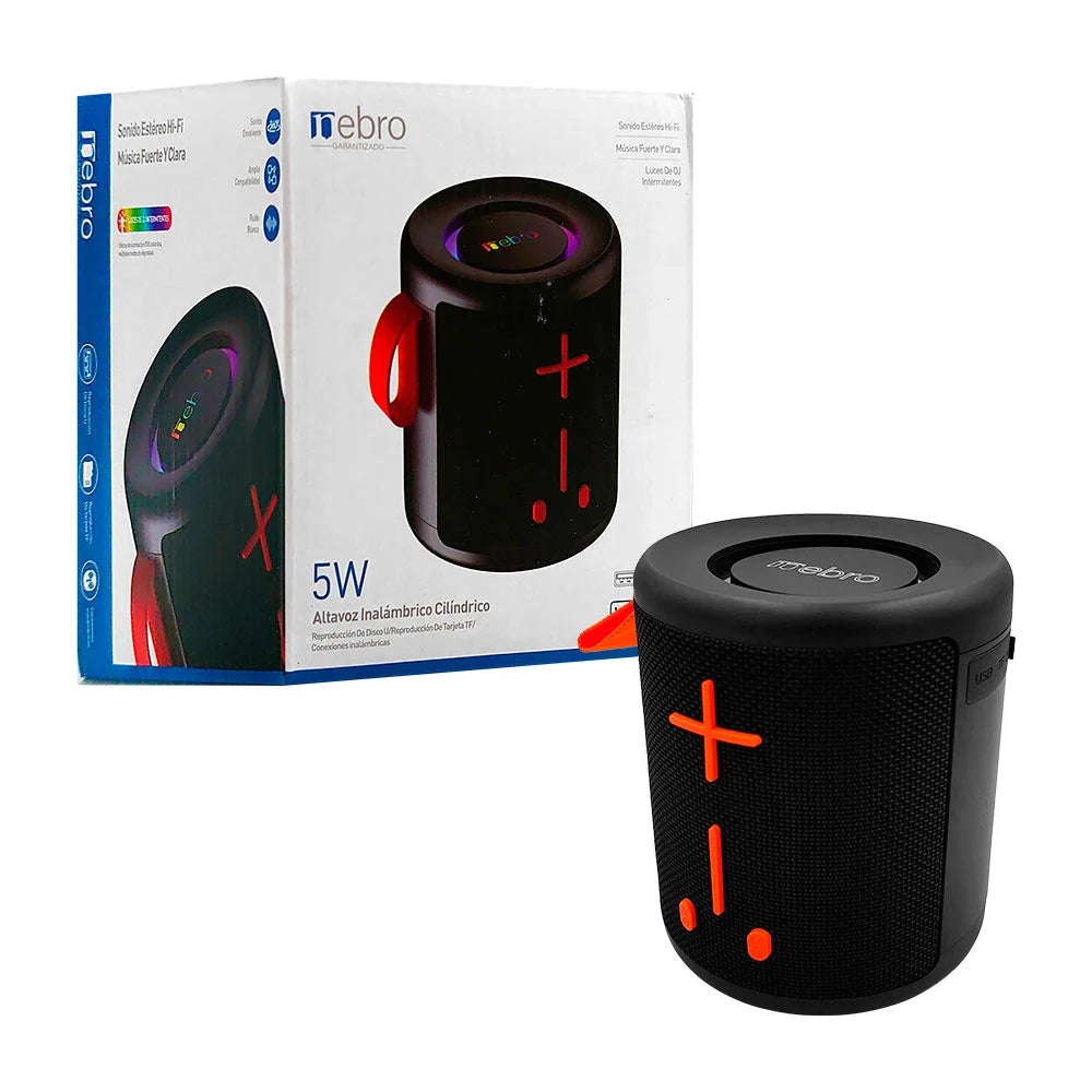 Bocina cilíndrica pequeña, de  5w de potencia, con sonido 360/envolvente y luz rgb - wg-190 Imagen principal del producto