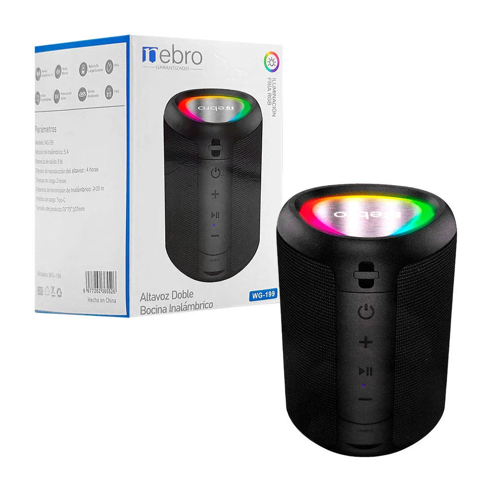 Bocina inalámbrica/bluetooth con sonido envolvente y portátil con luz rgb - wg-199 Imagen principal del producto