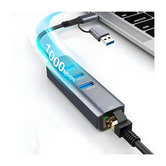 Hub adaptador usb-c o usb-a, con 3 puertos usb-a y puerto ethernet - wl.42