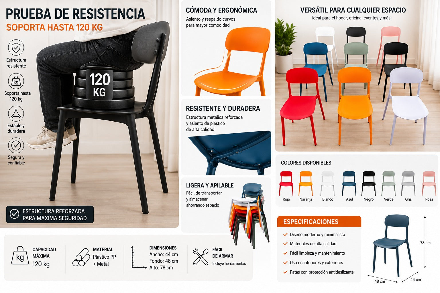 Sillas Plásticas Apilables Interior Exterior Dm Cómodo Imagen principal del producto