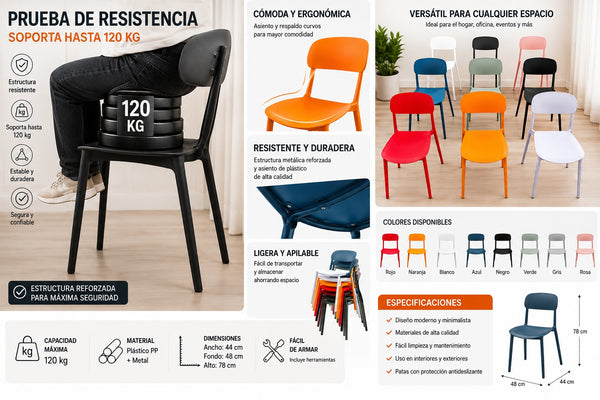 Sillas Plásticas Apilables Interior Exterior Dm Cómodo