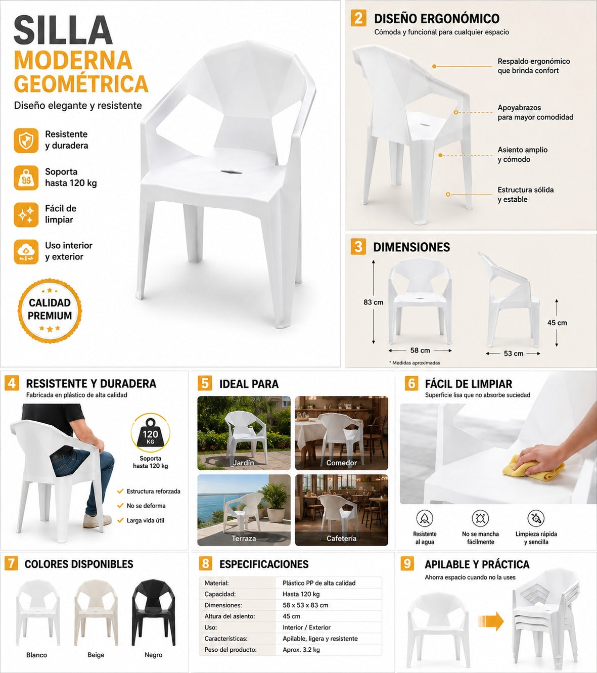 Silla del Comedor, Sillas De JardíN PláSticas Apilables, Imagen principal del producto