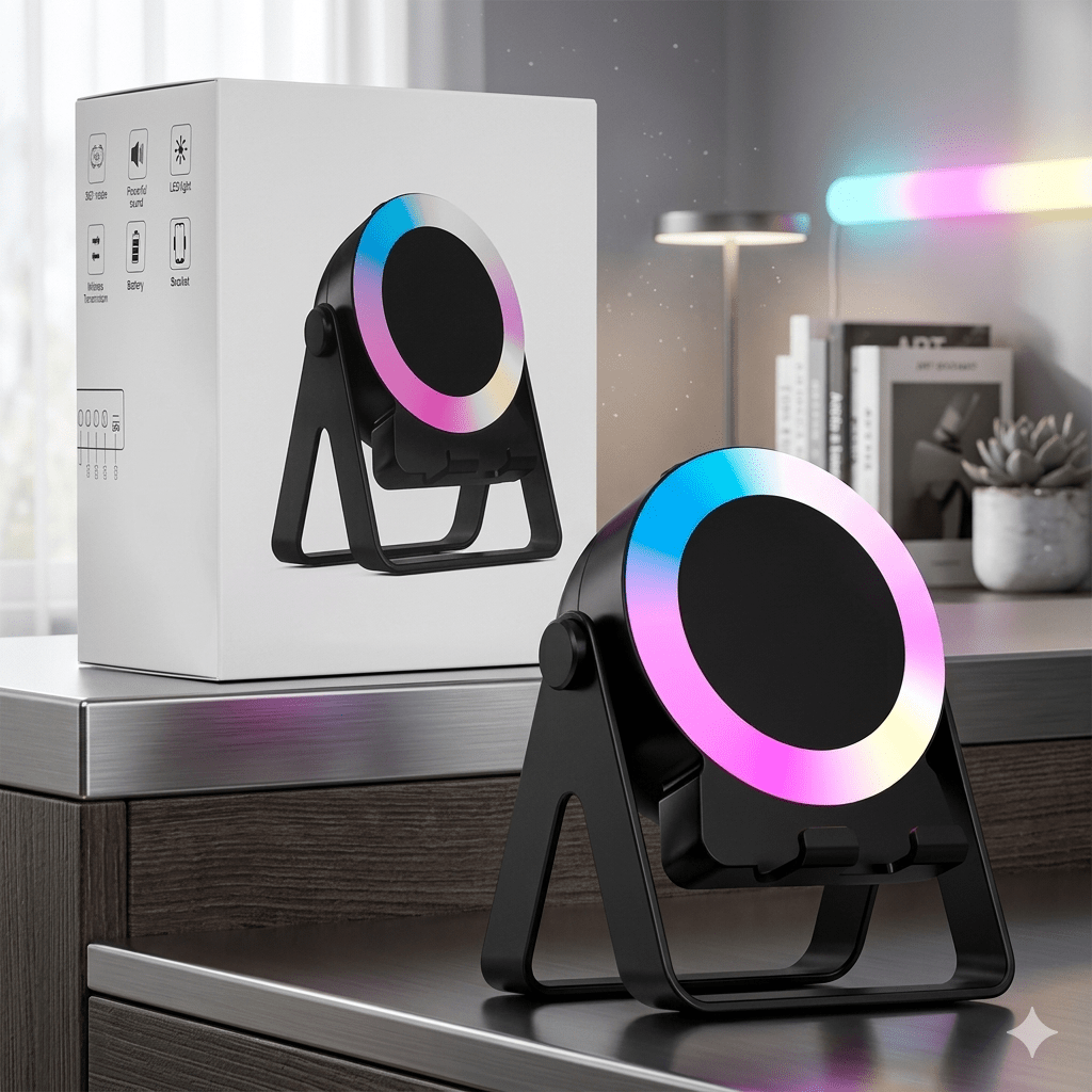 Altavoz Bluetooth Compacto "Smile Edition" con Soporte Integrado para Smartphone e Iluminación LED RGB Dinámica - XM-8421 - Mishop Mexico Imagen principal del producto