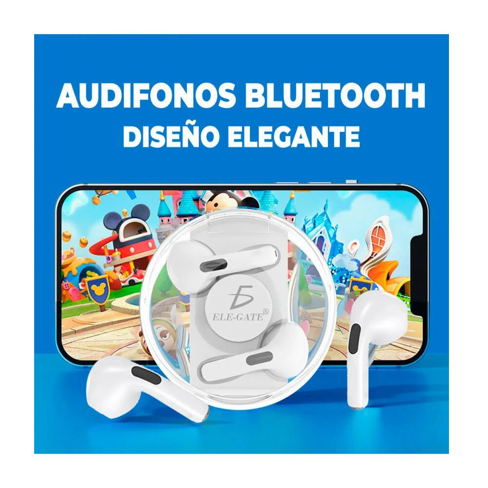 Audífonos inalámbricos bluetooth ele - gate con estuche transparente de carga, variedad de colores / ear.bt.q37 - Mishop Mexico