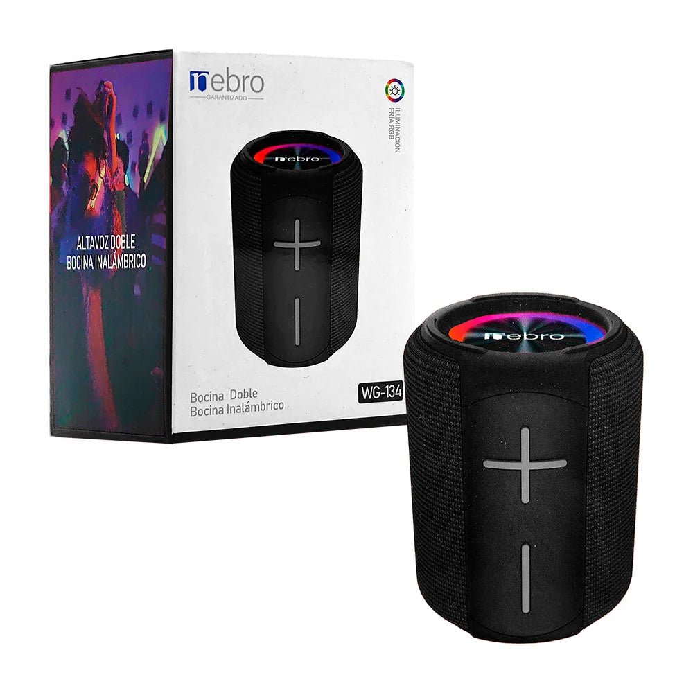 Bocina cilíndrica pequeña, inalámbrica con sonido envolvente y luz rgb - wg - 134 - Mishop Mexico