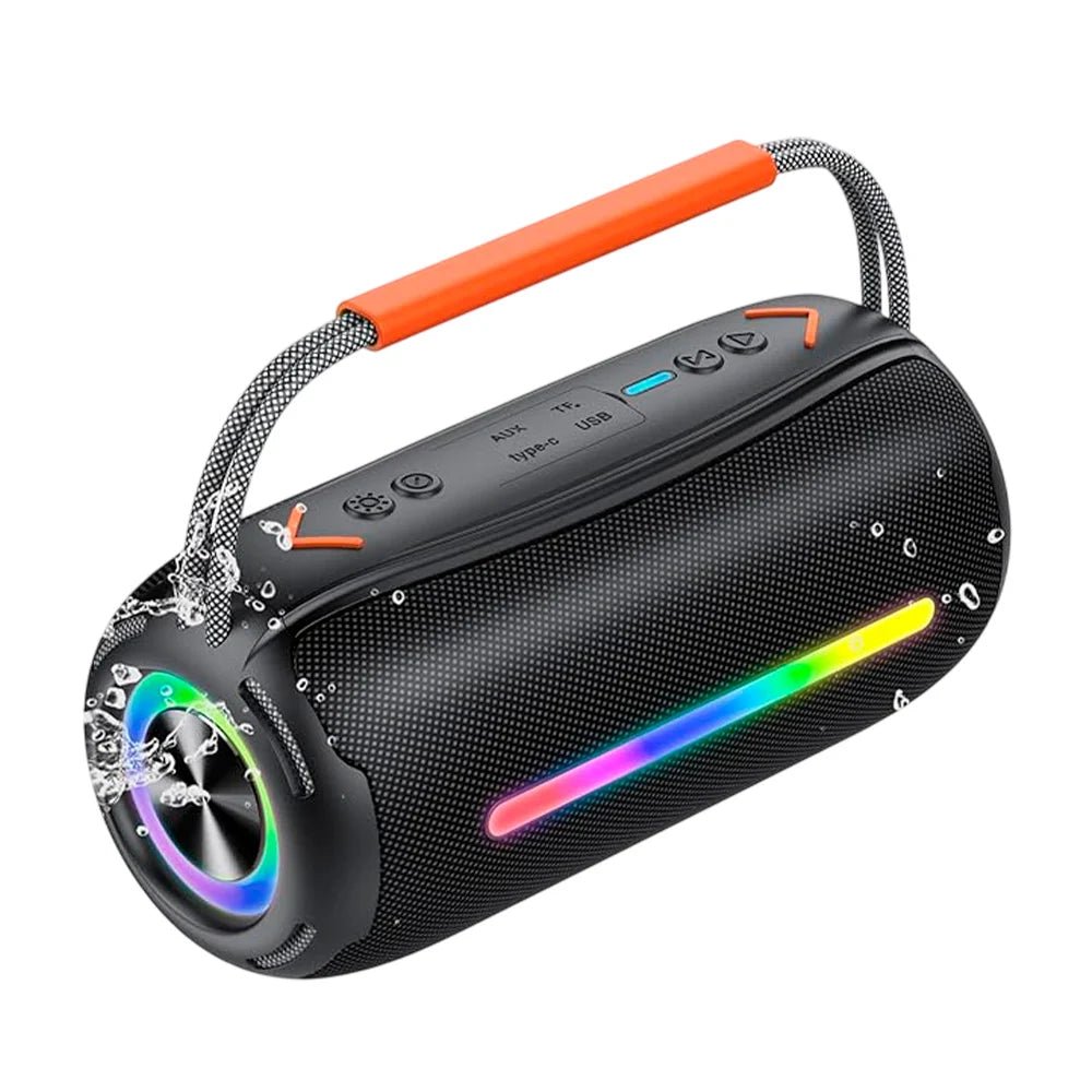 Bocina inalámbrica bluetooth de serie disco, cilíndrica, puerto tf, auxiliar y usb y luz rgb - Mishop Mexico