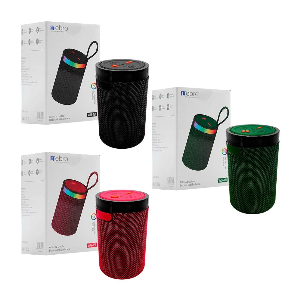 Bocina inalámbrica, pequeña cilíndrica, sonido 360 + luz rgb - WG - 181 - Mishop Mexico Imagen principal del producto