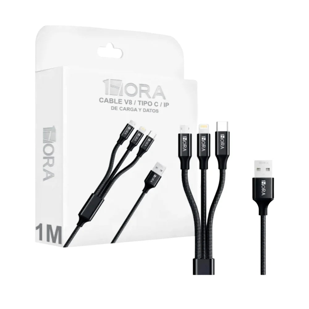 Cable 1hora 3 en 1, usb a tipo c, v8 y lightning para carga y transferencia de datos - cab259 - Mishop Mexico Imagen principal del producto