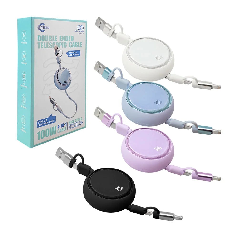 Cable 4 en 1 de 100w extendible asta 1m de largo con puertos intercambiables - C440W - Mishop Mexico Imagen principal del producto