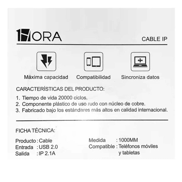 Cable con entrada iphone 2.1a 1hora - cab179 - Mishop Mexico