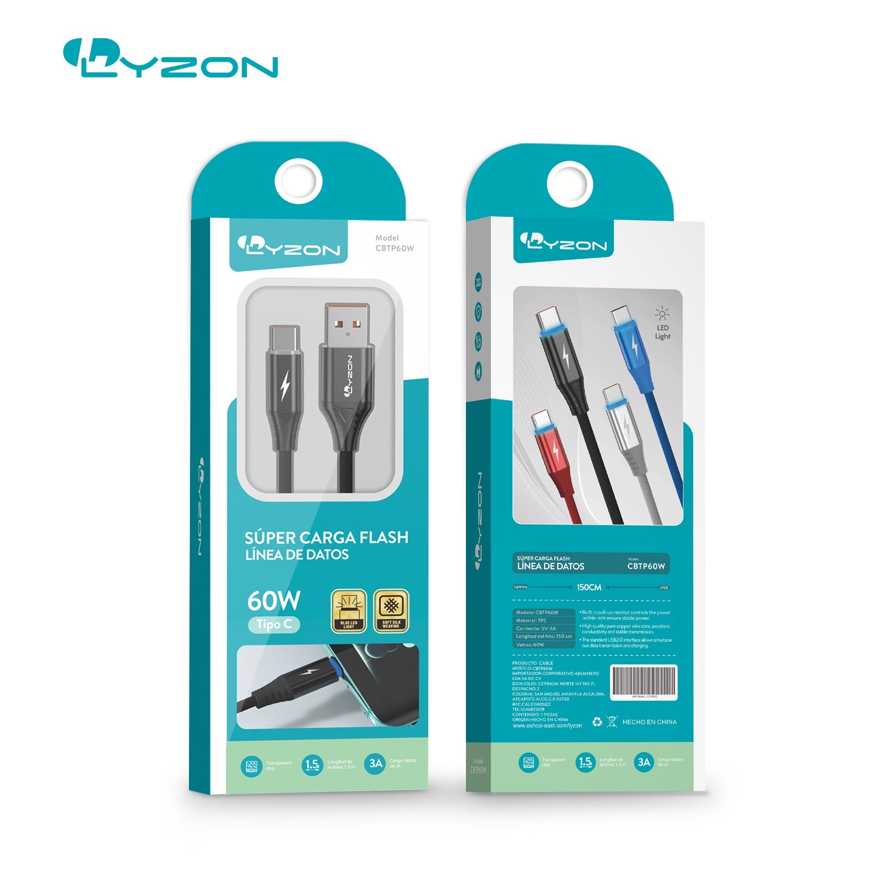 Cable USB Tipo C De Alta Velocidad CBTP60W - Mishop Mexico Imagen principal del producto