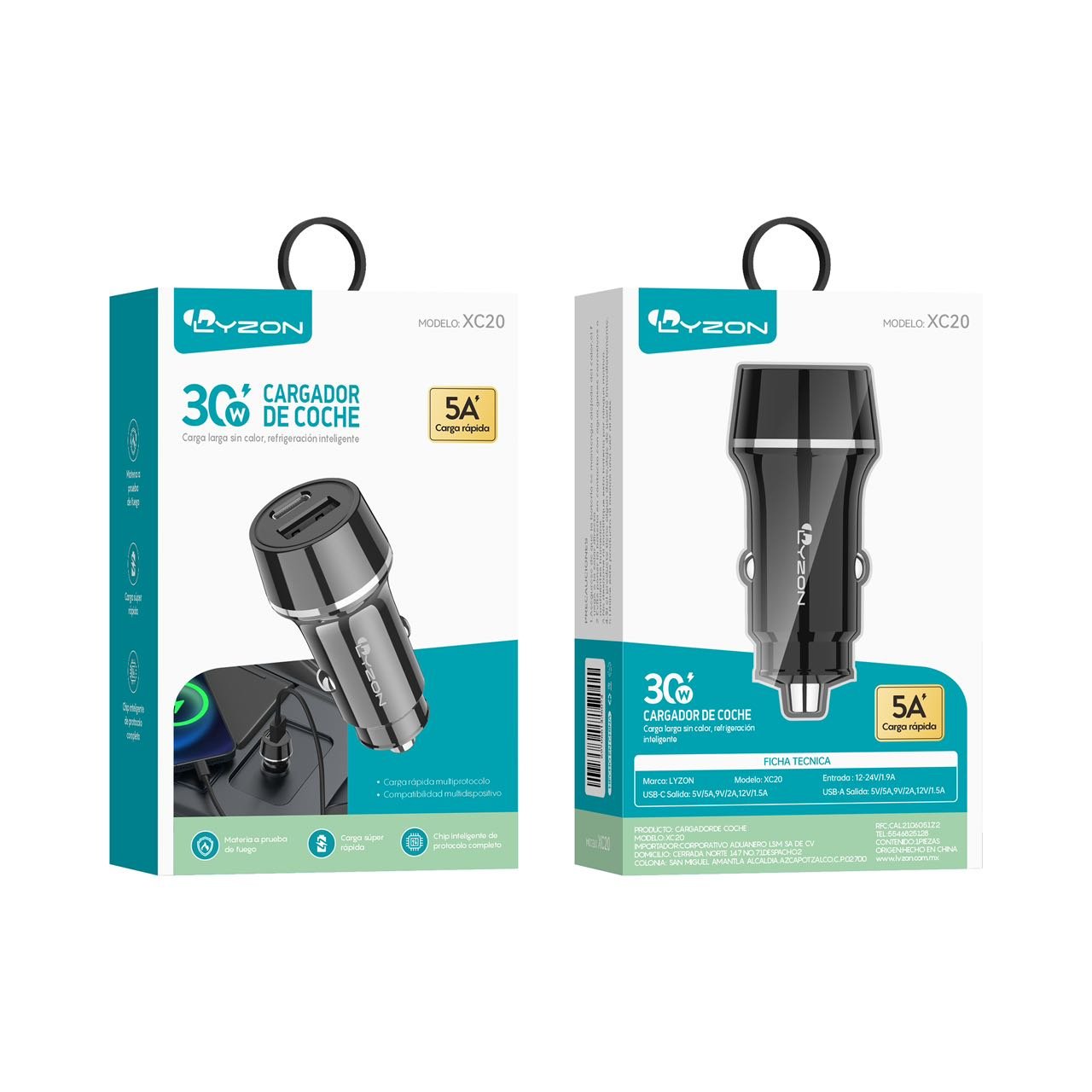Cargador De coche LYZON XC20 - Mishop Mexico Imagen principal del producto