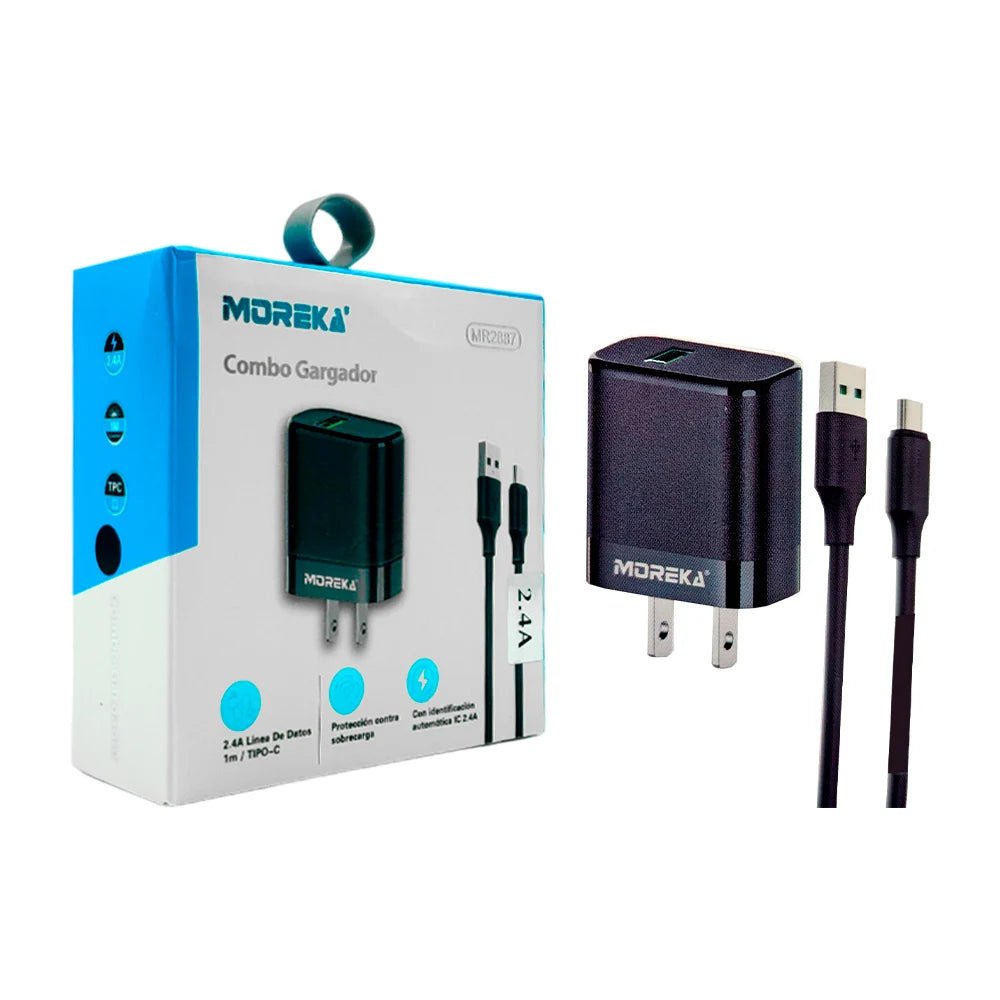 Combo moreka cubo cargador con puerto usb + cable usb a tipo c de 1m, 2.4a - mr2887 - Mishop Mexico Imagen principal del producto