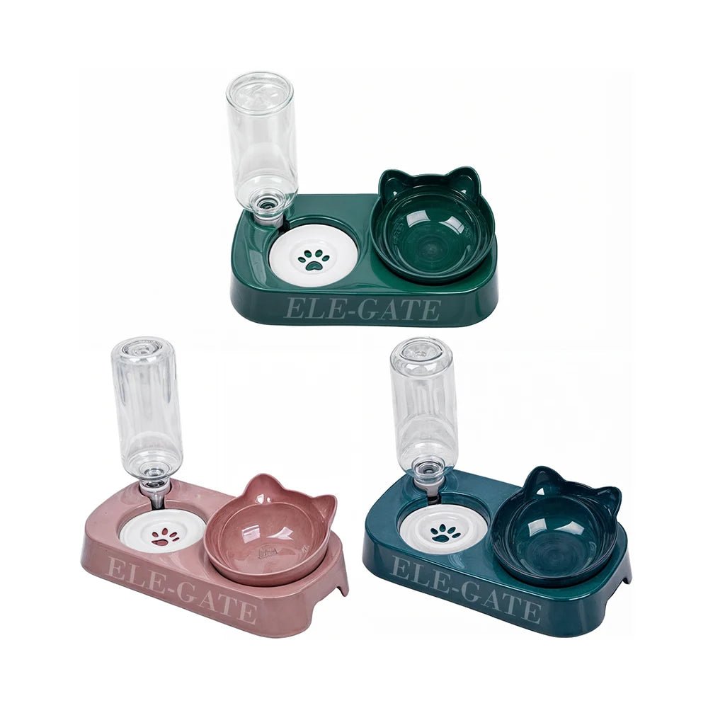 Dispensador de agua para mascotas + tazón de comida con diseño de gato, variedad de colores - MAS.01.7 - Mishop Mexico Imagen principal del producto