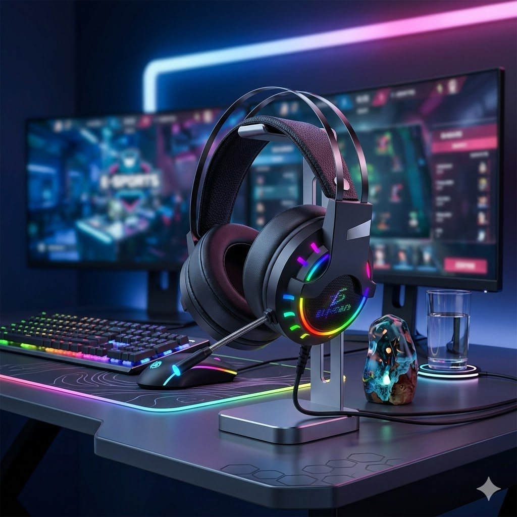 Headset Gamer Profesional con Sonido Envolvente, Micrófono Omnidireccional Flexible e Iluminación RGB Dinámica - DM.X43 - Mishop Mexico Imagen principal del producto